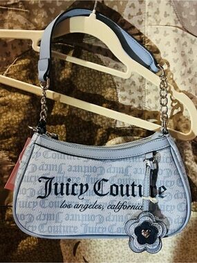 Juicy Couture Light Blue Logo Shoulder Bag with Flower Charm